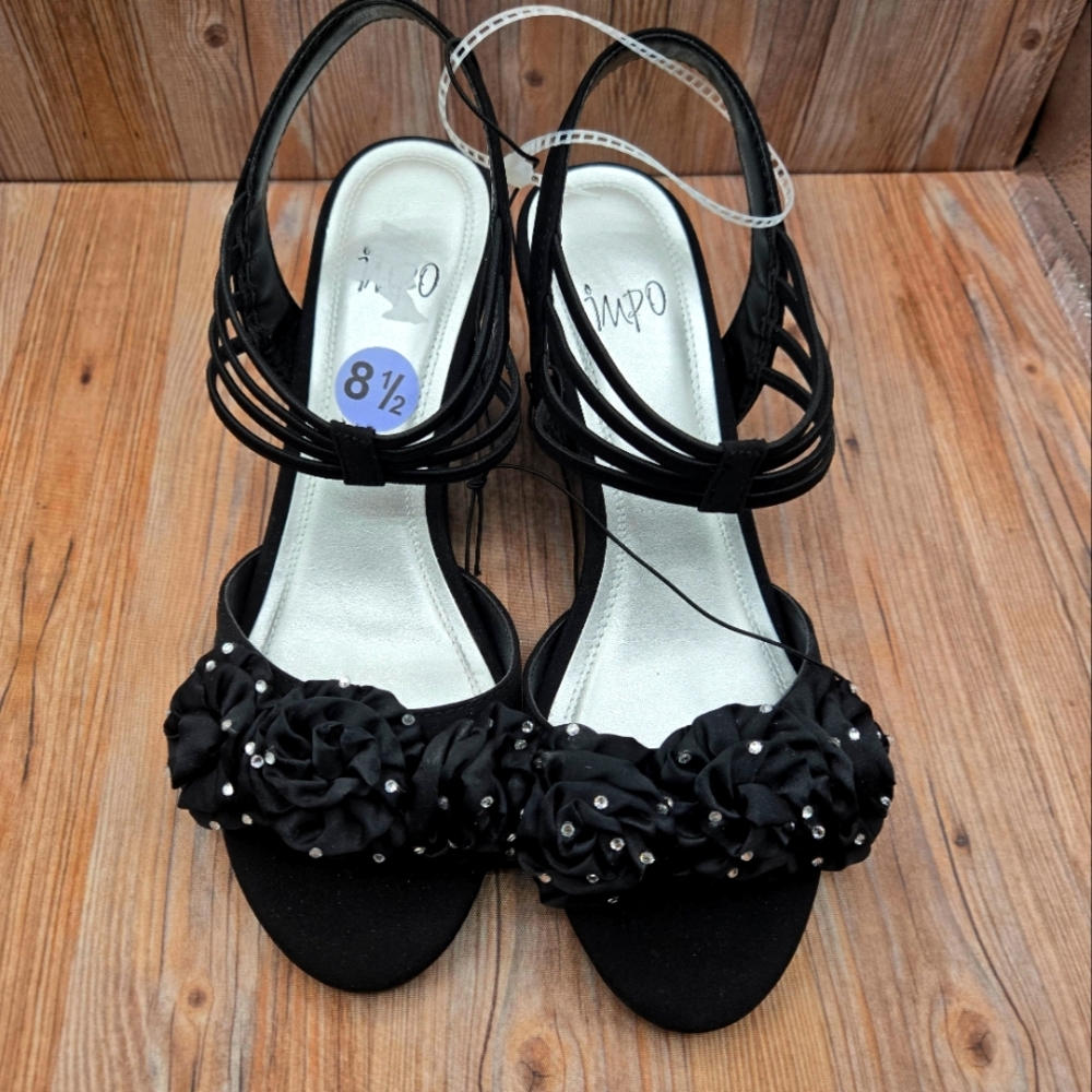 Impo Black Women's Sandals with Floral Embellishments